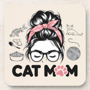 Dessous-de-verre "Maman Chat" Femme Amoureuse de Chats Drôle et Mig