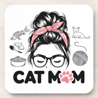 Dessous-de-verre "Maman Chat" Femme Amoureuse de Chats Drôle et Mig