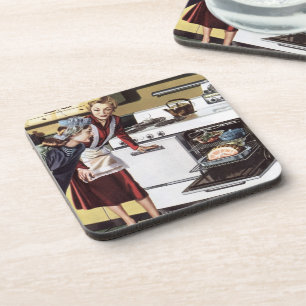 Dessous-de-verre Maman vintage dans la cuisine en train de cuisiner