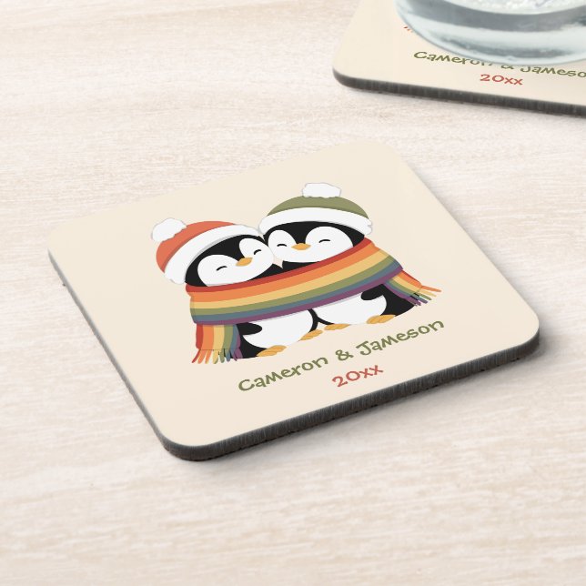 Dessous-de-verre Manchons personnalisés de Noël Fierté Pingouins Co (Côté gauche)