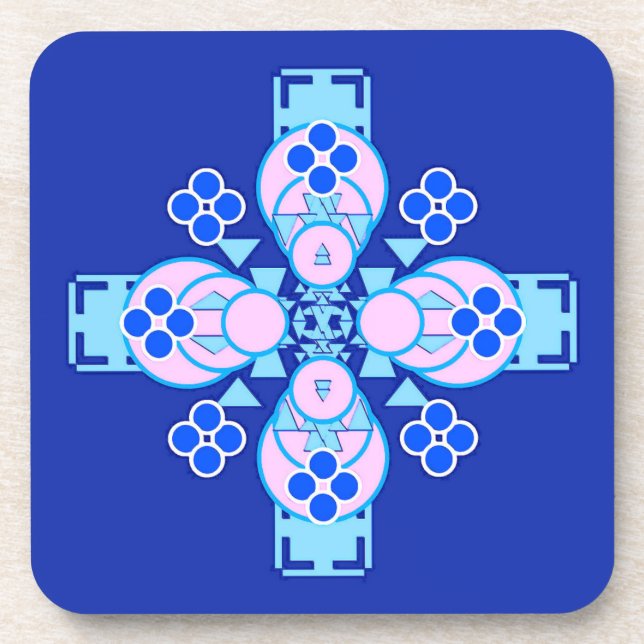 Dessous-de-verre Mandala à quatre points - orchidée, bleu et cobalt (Devant)