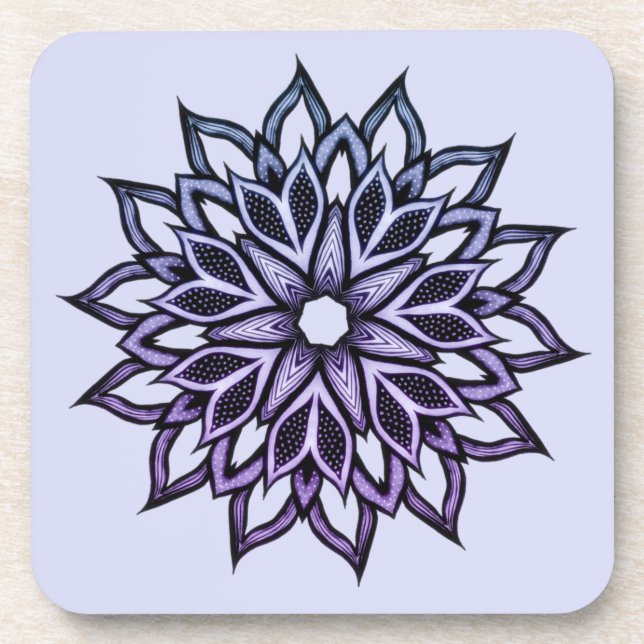 Dessous-de-verre Mandala Abstrait aux fleurs violettes (Devant)