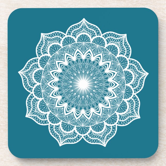 Dessous-de-verre Mandala blanc sur fond bleu (Devant)