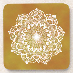 Dessous-de-verre Mandala blanc sur fond doré