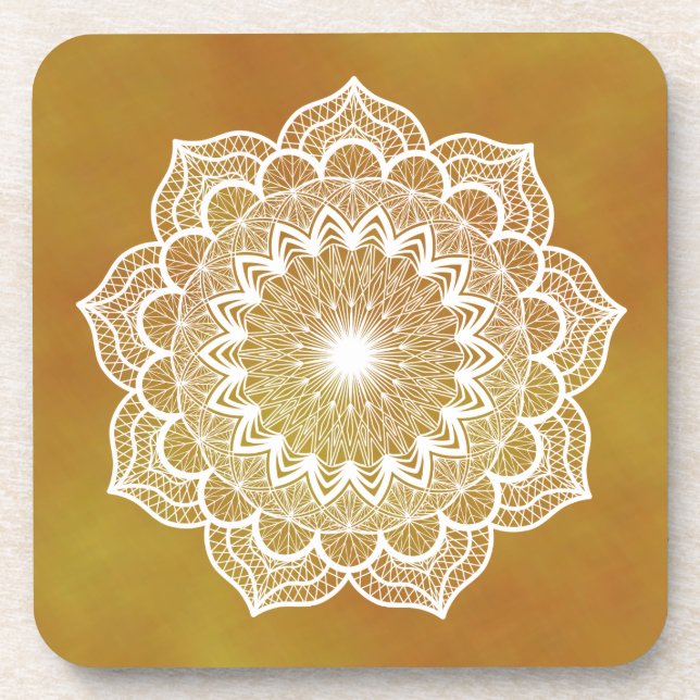 Dessous-de-verre Mandala blanc sur fond doré (Devant)