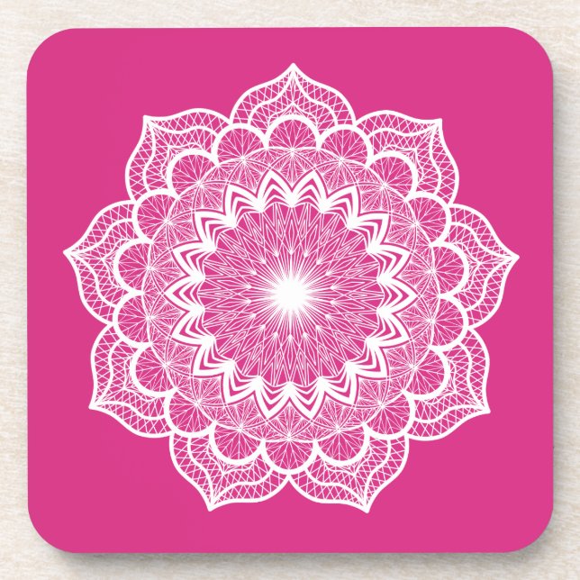 Dessous-de-verre Mandala blanc sur fond rose (Devant)