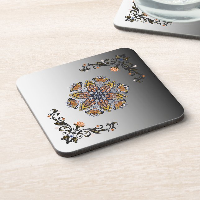 Dessous-de-verre Mandala de minuit – Conception cosmique florale (Côté gauche)