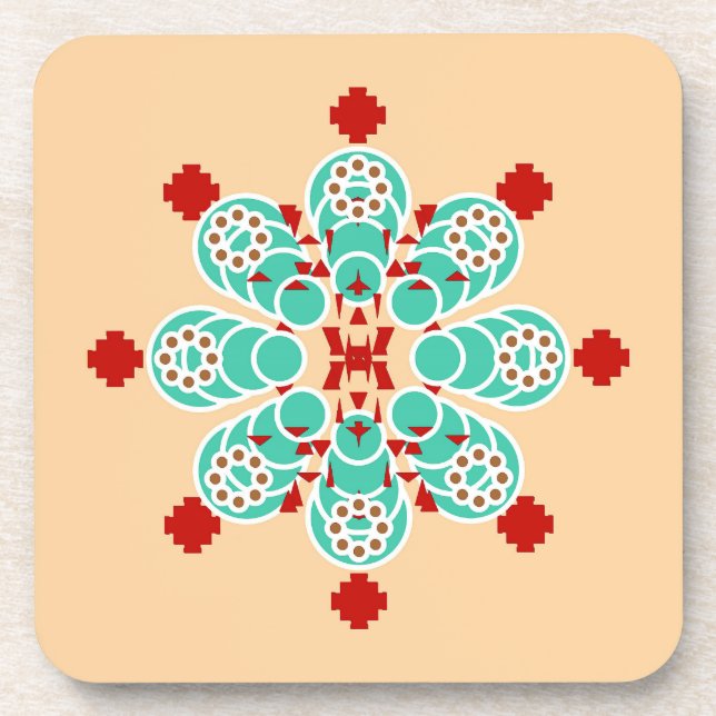Dessous-de-verre Mandala en huit points - turquoise et pêche (Devant)
