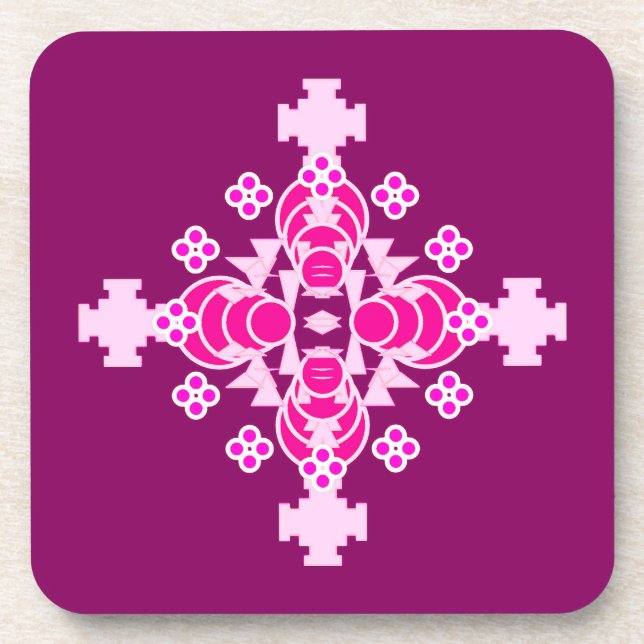 Dessous-de-verre Mandala en quatre points - rose pâle et prune (Devant)
