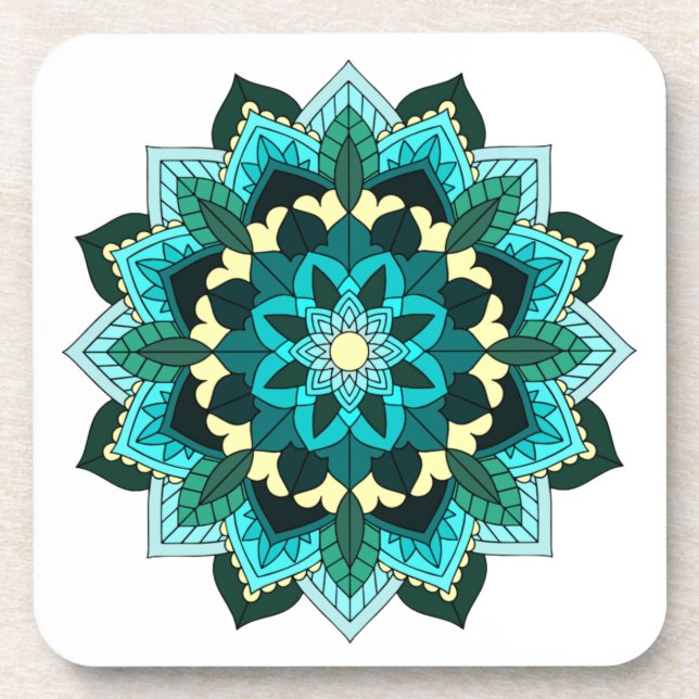 Dessous-de-verre Mandala Motif 02 en aqua (Devant)