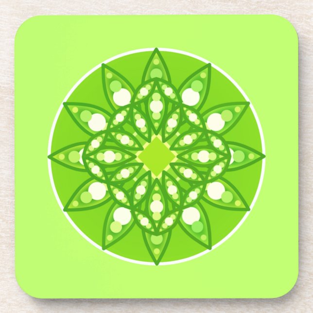 Dessous-de-verre Mandala Motif dans les tons verts de chaux (Devant)