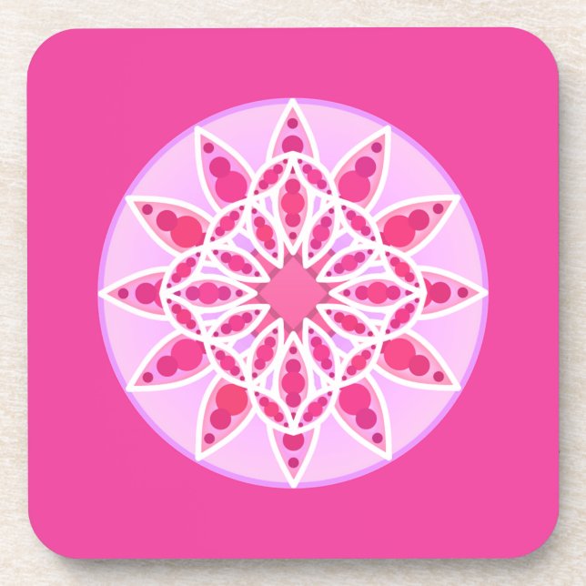 Dessous-de-verre Mandala Motif en rose, Fuchsia et blanc (Devant)