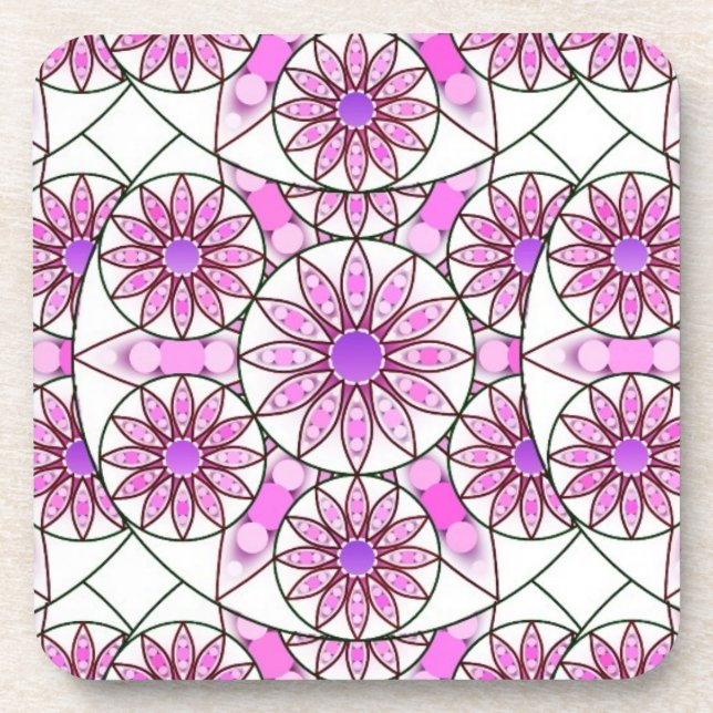 Dessous-de-verre Mandala, motif, lavande, rose, rose chaud, blanc (Devant)
