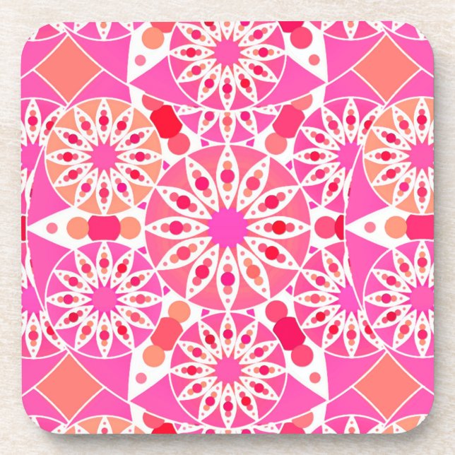 Dessous-de-verre Mandala motif, tons rose et corail (Devant)