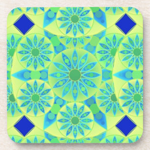Dessous-de-verre Mandala motif, turquoise, bleu, vert citron