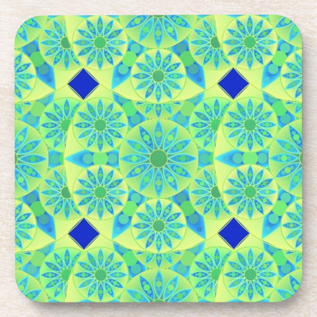 Dessous-de-verre Mandala motif, turquoise, bleu, vert citron (Devant)