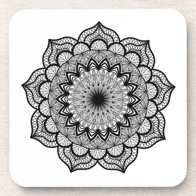 Dessous-de-verre Mandala noir sur fond blanc (Devant)