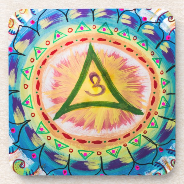 Dessous-de-verre Mandala Om aquarelle peinte à la main  (Devant)