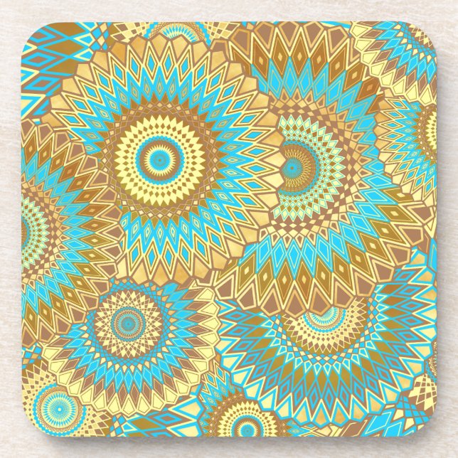 Dessous-de-verre Mandala superposé bleu marron or (Devant)
