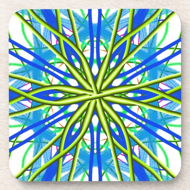 Dessous-de-verre Mandala sur le blanc avec jaune et le bleu (Devant)
