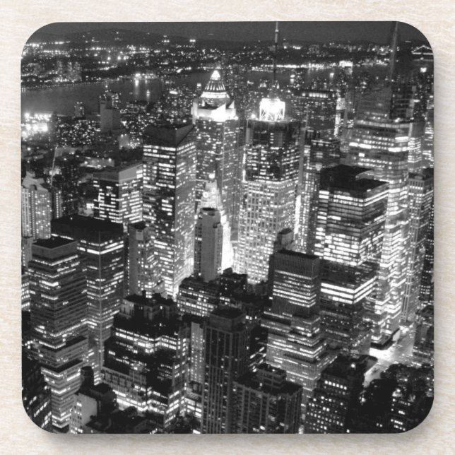 Dessous-de-verre Manhattan New York nuit Noir et blanc (Devant)