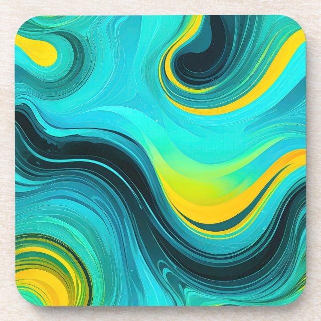 Dessous-de-verre "Marbella" Blue Yellow Swirls Waves (Devant)