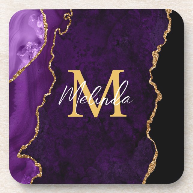 Dessous-de-verre Marbre Agate Violet et Or (Devant)