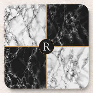Dessous-de-verre Marbre Chèque Noir & Blanc tendance - Ajouter Votr