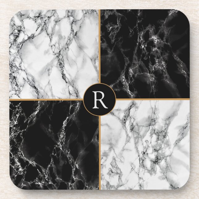 Dessous-de-verre Marbre Chèque Noir & Blanc tendance - Ajouter Votr (Devant)