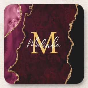 Dessous-de-verre Marbre d'agate rouge et or