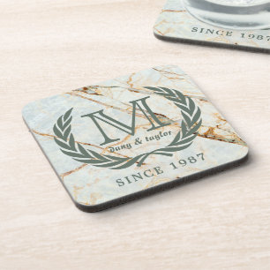 Dessous-de-verre Marbre de monogramme classique de feuille de