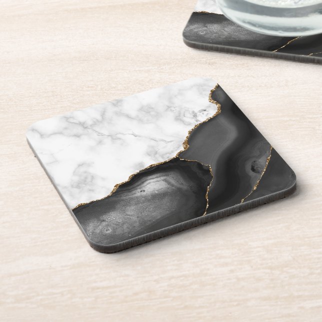 Dessous-de-verre Marbre Faux Agate Noir Paillettes Dorées (Côté gauche)