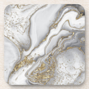 Dessous-de-verre Marbre liquide gris - perle et or