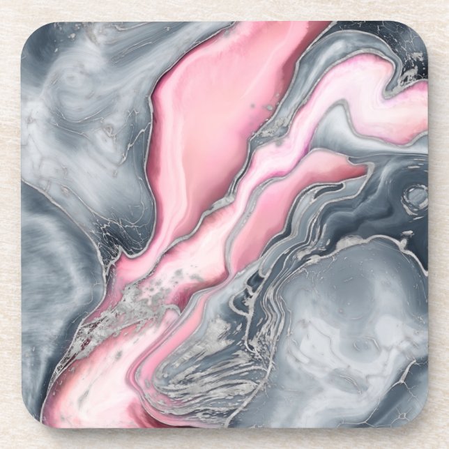 Dessous-de-verre Marbre rose clair - rose pastel, gris et argent (Devant)