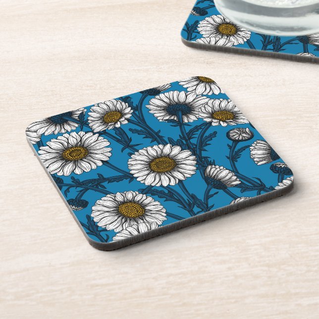 Dessous-de-verre Marguerites sur bleu (Côté gauche)