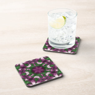 Dessous-de-verre Marguerites   Violet et vert Fractage Art