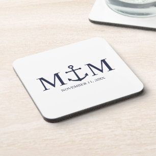 Dessous-de-verre Mariage Ancre bleu marine
