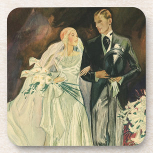 Dessous-de-verre Mariage Art Déco Vintage Mariés et jeune mariée