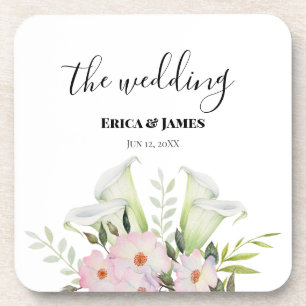 Dessous-de-verre Mariage Blanc Doux Calla Lily Rose Aquarelle S