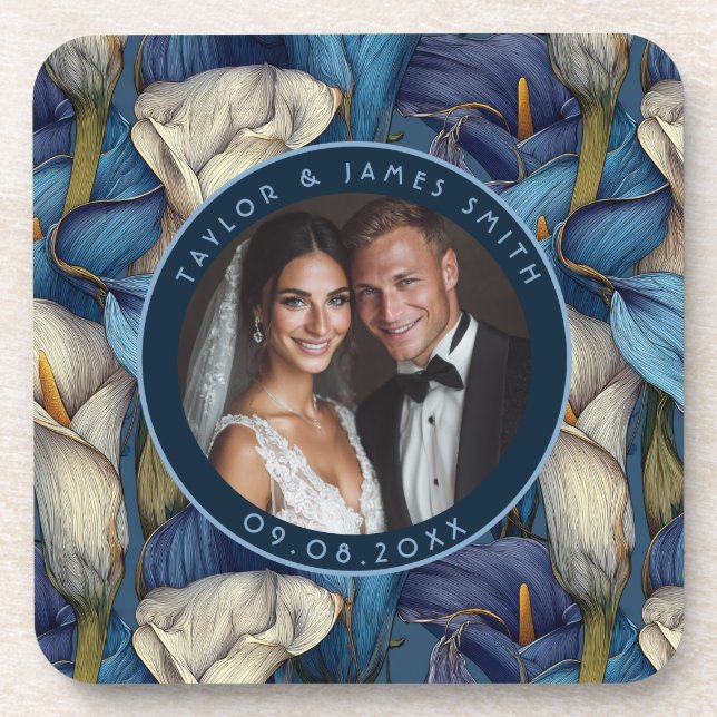 Dessous-de-verre Mariage Botanique Classique Fleur de Lys Bleu Call (Devant)