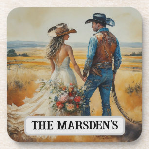 Dessous-de-verre Mariage Country Western Aquarelle