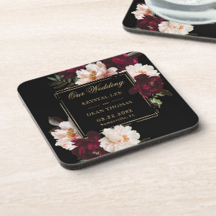 Dessous-de-verre Mariage Fleurie Noir Burgundy Blush Sombre