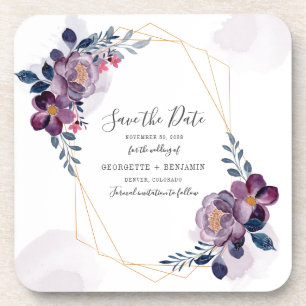 Dessous-de-verre Mariage floral géométrique violet Enregistrer la d