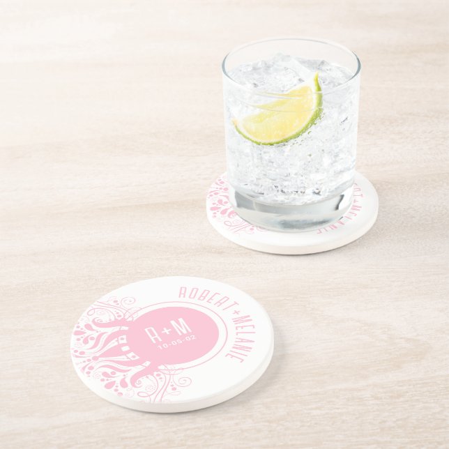 Dessous de verre Mariage rose floral (Côté)