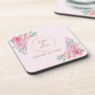 Dessous-de-verre Mariage rose floral