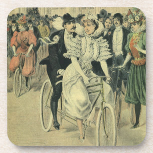 Dessous-de-verre Mariés victoriens à bicyclette après la cérémonie