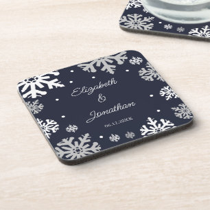 Dessous-de-verre Marine Blue Snowflakes Mariage d'hiver