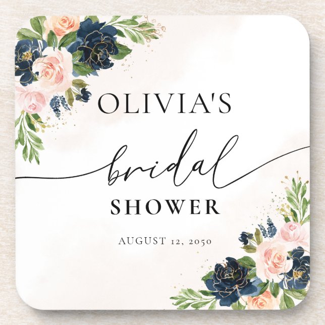 Dessous-de-verre Marine & Blush Pink Floral (Devant)