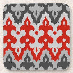 Dessous-de-verre Marocain Ikat Damask, Graphite Grey et Rouge