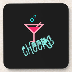 Dessous-de-verre Martini - Boisson d'alcool Pop Art, rose et turquo